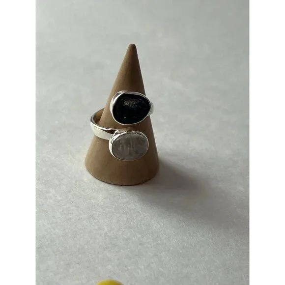 Geode & Clear Quartz Ring 925 Sterling Silver, Size 7 Adjustable - Picture 3 of 15